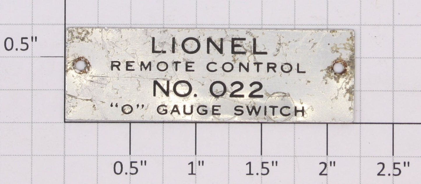 Lionel O22-34 O22 Track Switch Nameplate