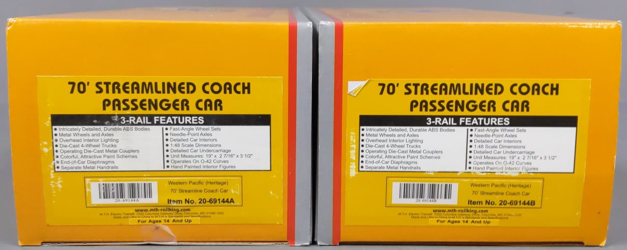 MTH 20-69144 O Gauge Western Pacific Streamlined Coach Car Passenger Set