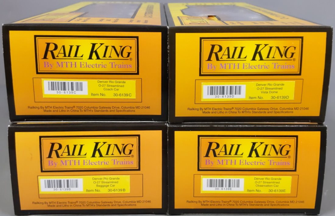 MTH 30-6139 O D&RGW RailKing O-27 Streamlined Passenger Car Set (Set of 4) LN/Box