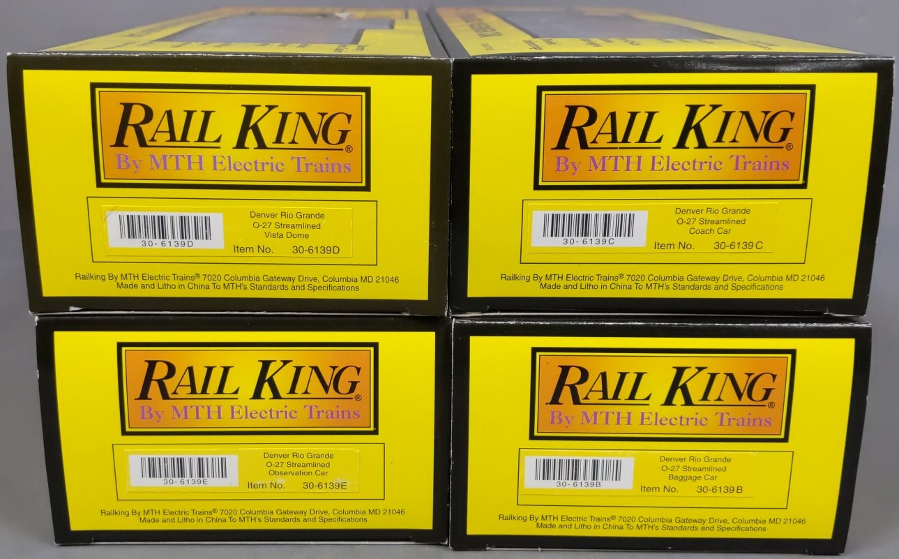 MTH 30-6139 O D&RGW RailKing O-27 Streamlined Passenger Car Set (Set of 4) LN/Box