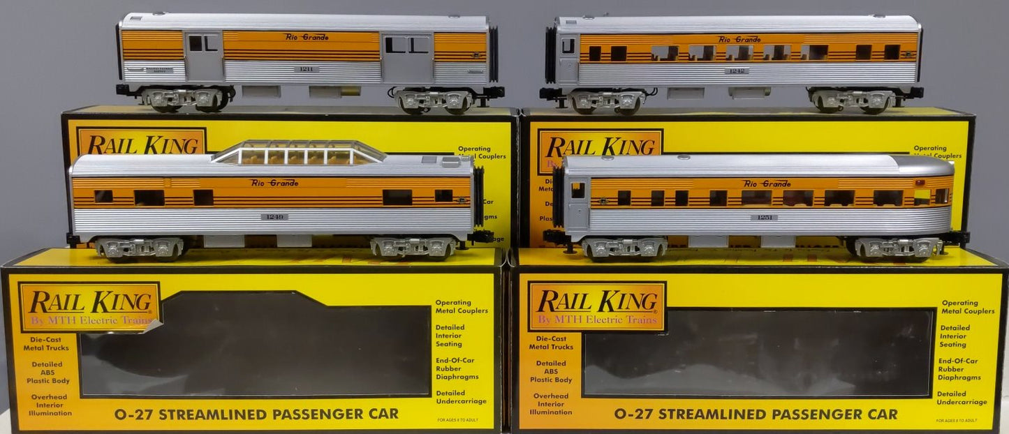 MTH 30-6139 O D&RGW RailKing O-27 Streamlined Passenger Car Set (Set of 4) LN/Box