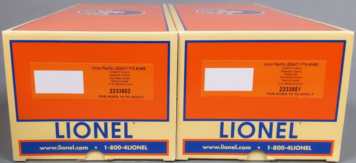 Lionel 2233850 O UP Legacy F7 AA Diesel Locomotive Set #1468/1469 w/BTO LN/Box