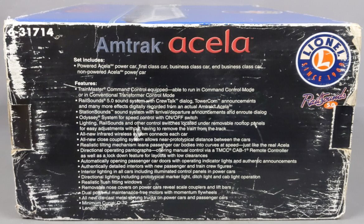 Lionel 6-31714 O Gauge Amtrak Acela Electric Train Set with Railsounds 5.0 EX/Box