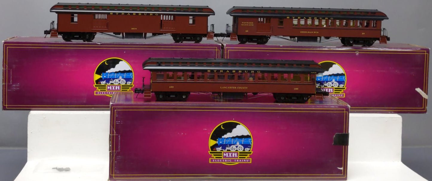 MTH 20-62066 O Strasburg 64' Woodsided Passenger Car Add-On Set (Set of 3)