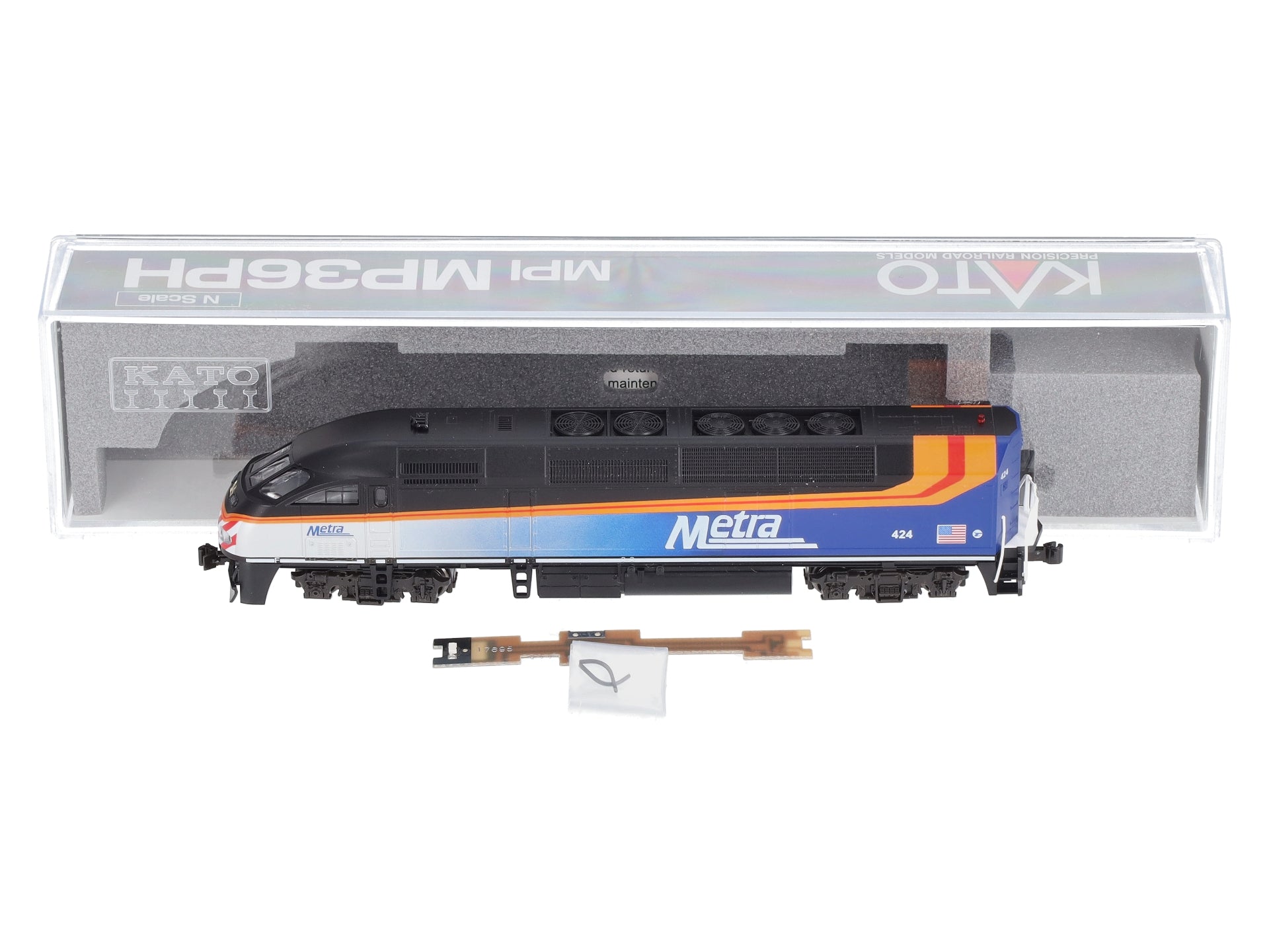 Kato 176-6124-DCC N Chicago Metra Black Roof MP36PH Diesel Locomotive w/DCC #424