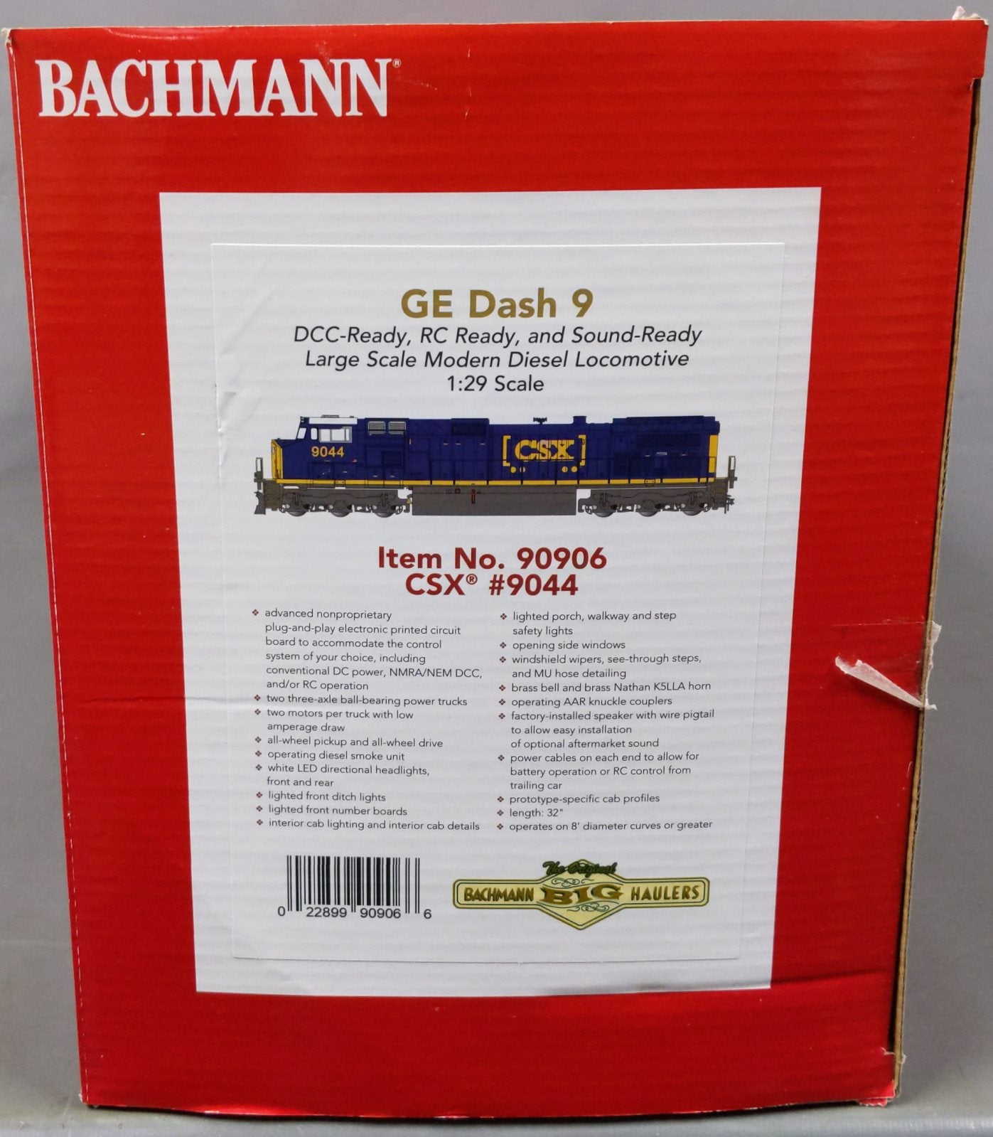 Bachmann 90906 G Scale CSX GE DASH 9 Diesel Locomotive #9044 NIB