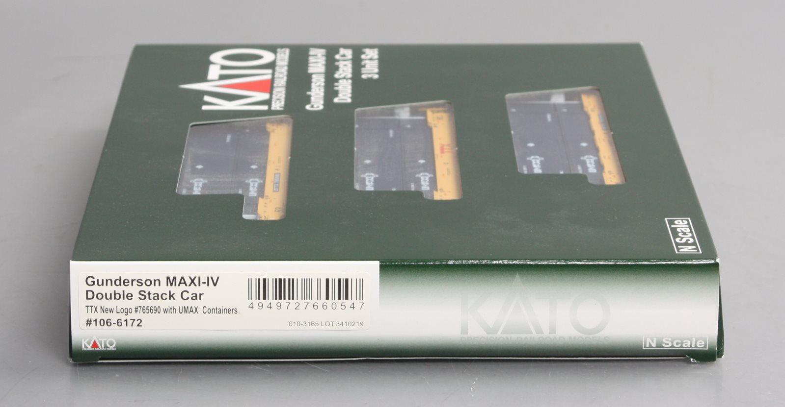 Kato 106-6172 N MAXI-IV 53' Stack Car 3pk TTX New Logo #765690 w/UMAX Cont