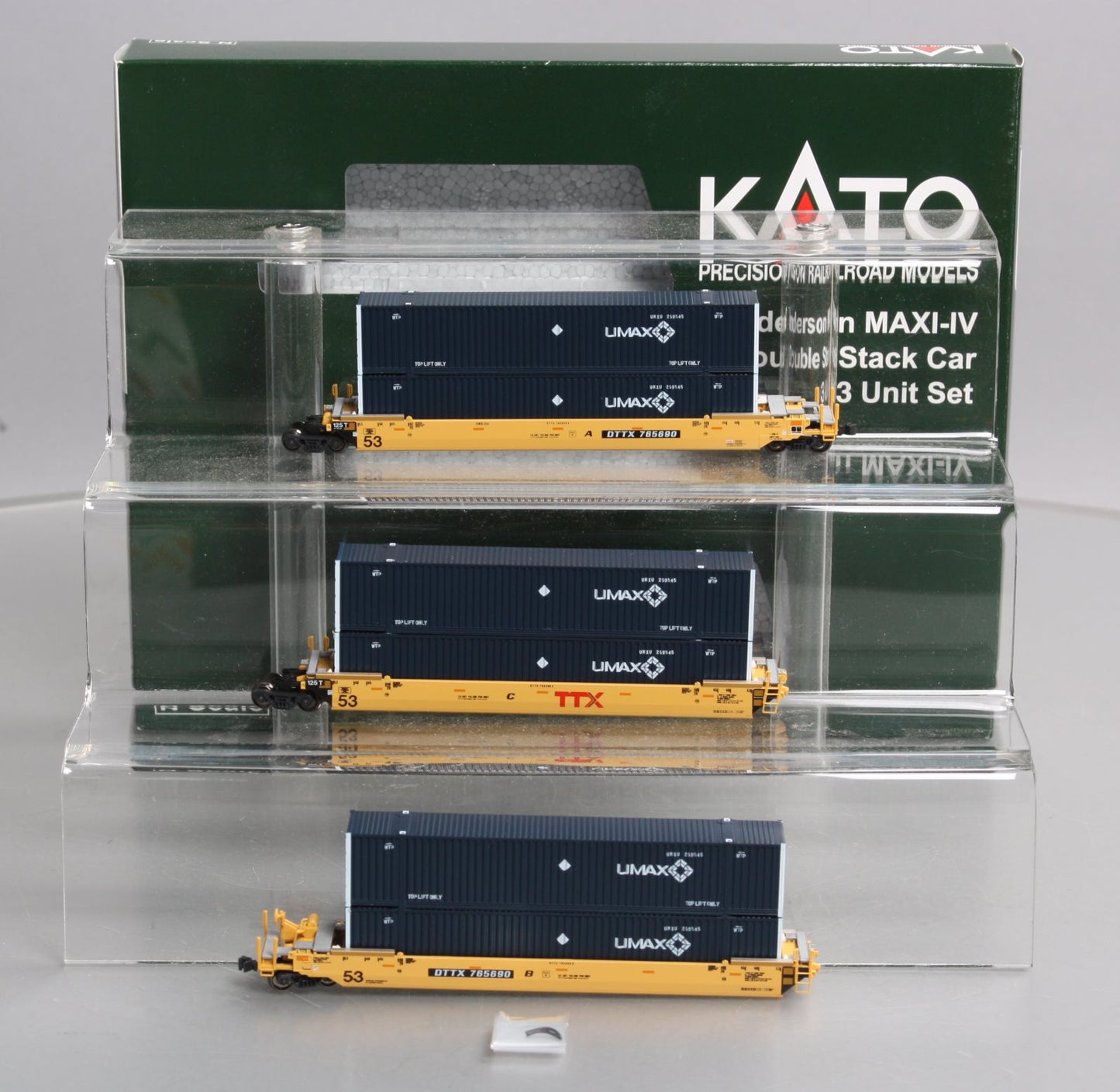 Kato 106-6172 N MAXI-IV 53' Stack Car 3pk TTX New Logo #765690 w/UMAX Cont