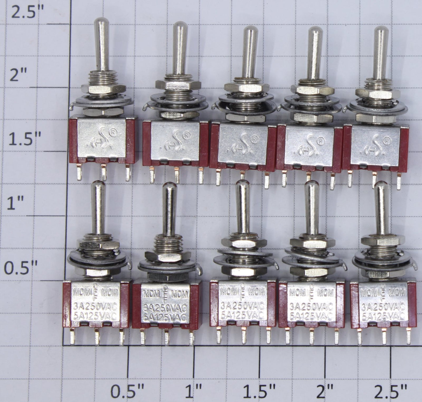 Acme 0101-10 SPDT Red Mini Momentary On/Off/Momentary On Tog Switch (Bag of 10)