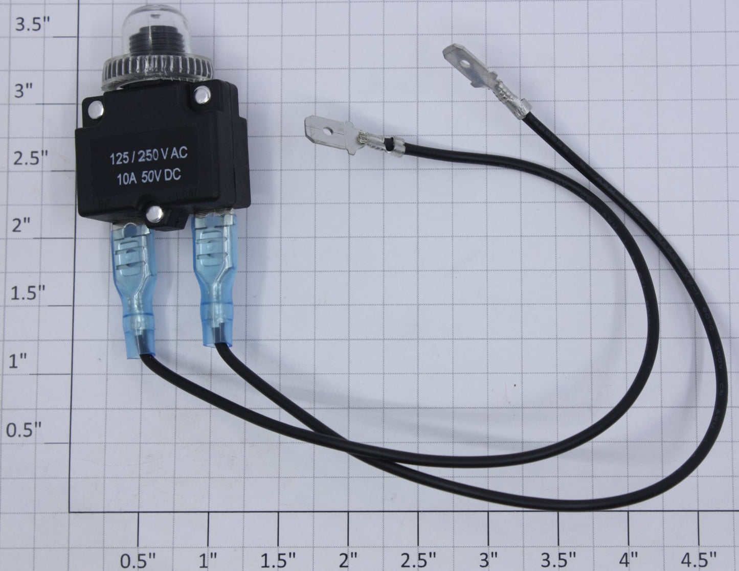 Keadic 0103-16 Push Button Circuit Breaker 10A @ 50VDC w/ Leads and Silicone Cap