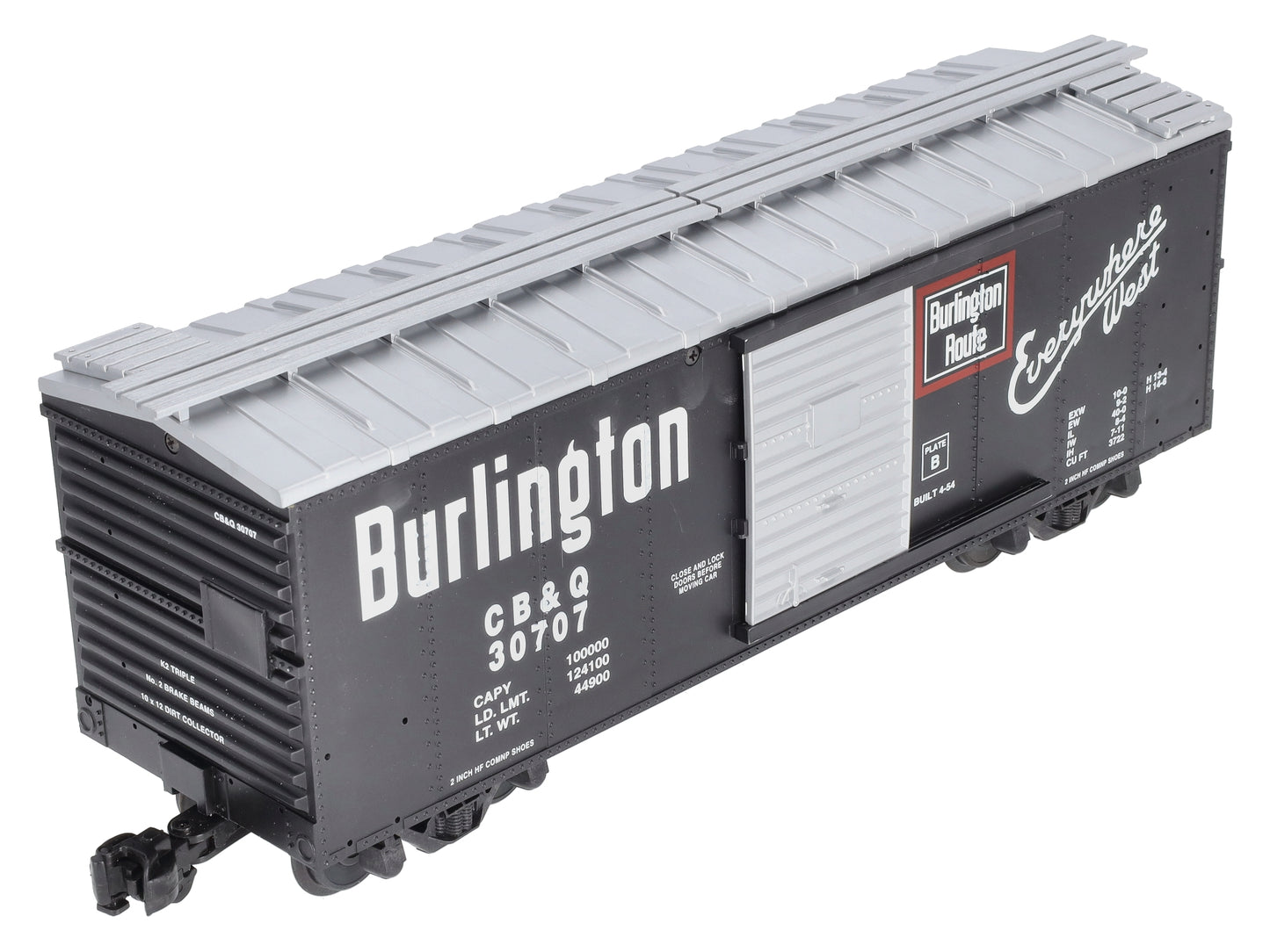 USA Trains R19043B G Burlington Simulated Steel Box Car (Black/Silver) #30707 EX/Box