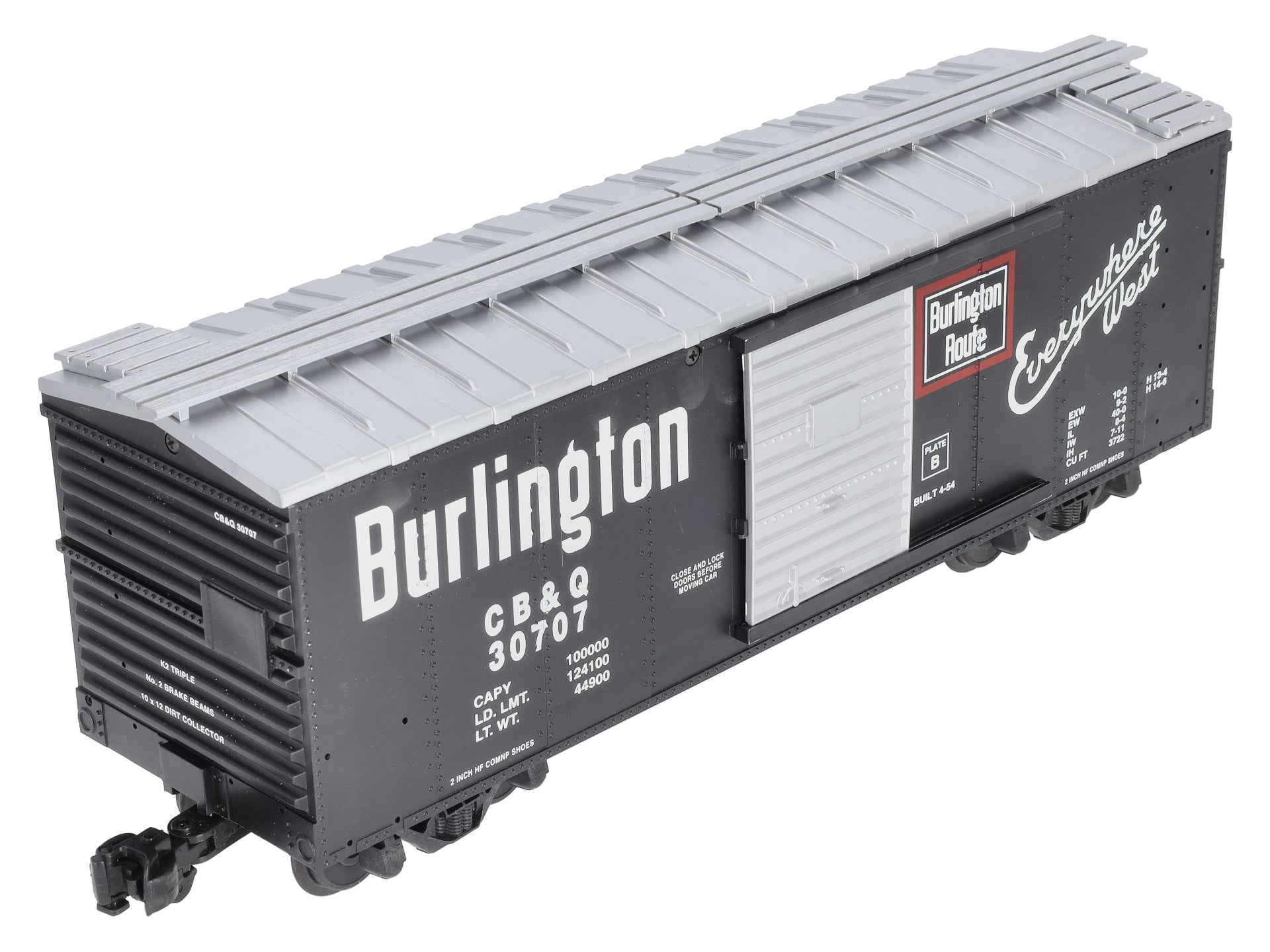 USA Trains R19043B G Burlington Simulated Steel Box Car (Black/Silver) #30707 EX/Box