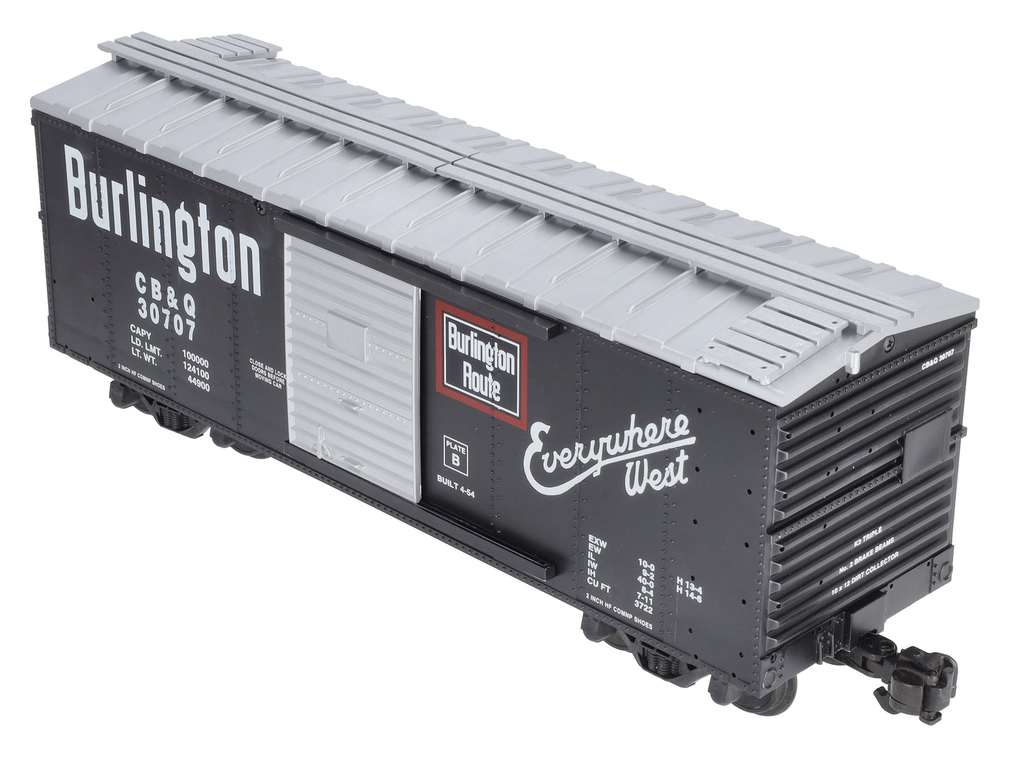 USA Trains R19043B G Burlington Simulated Steel Box Car (Black/Silver) #30707 EX/Box