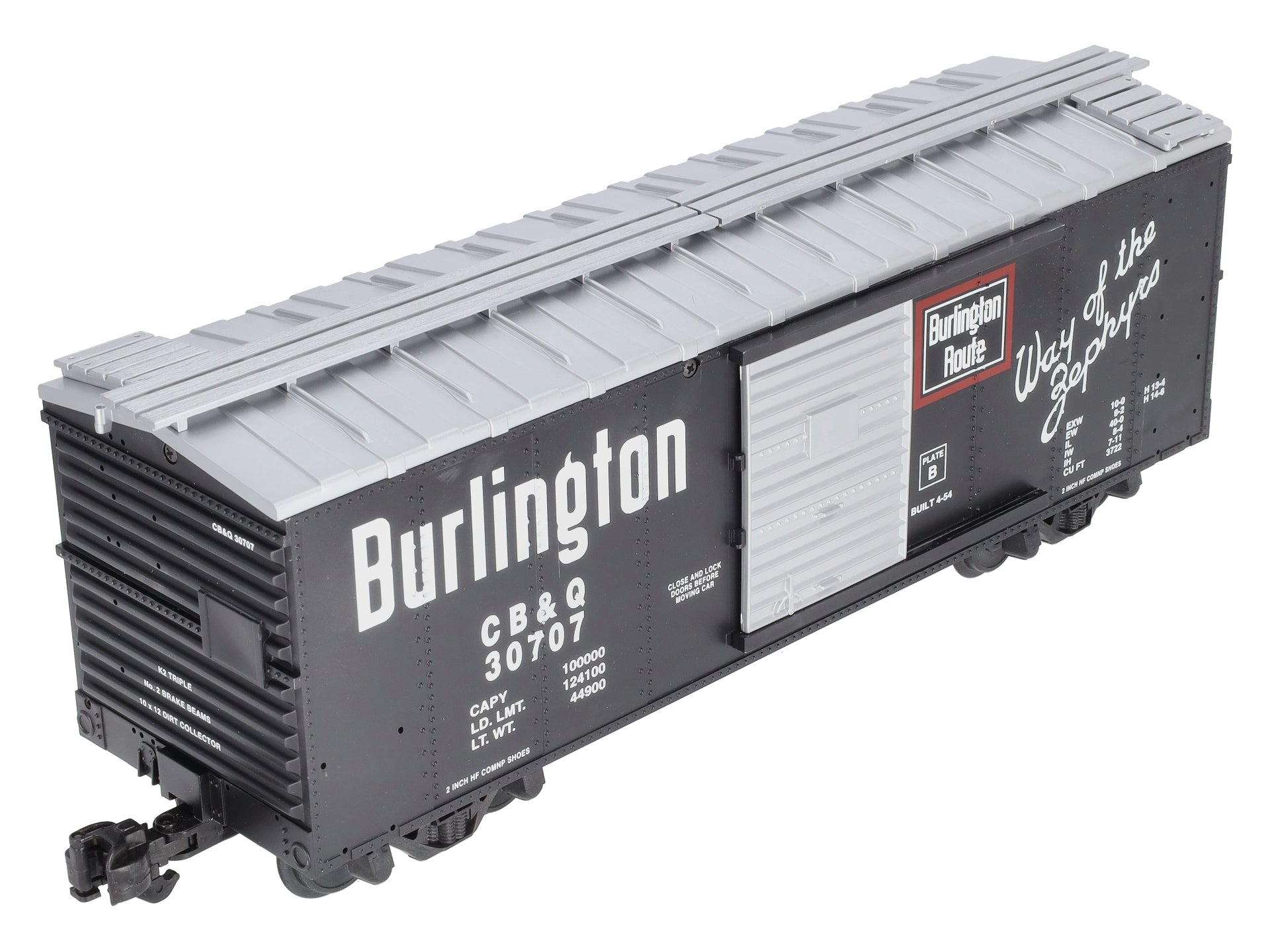 USA Trains R19043B G Burlington Simulated Steel Box Car (Black/Silver) #30707 EX/Box