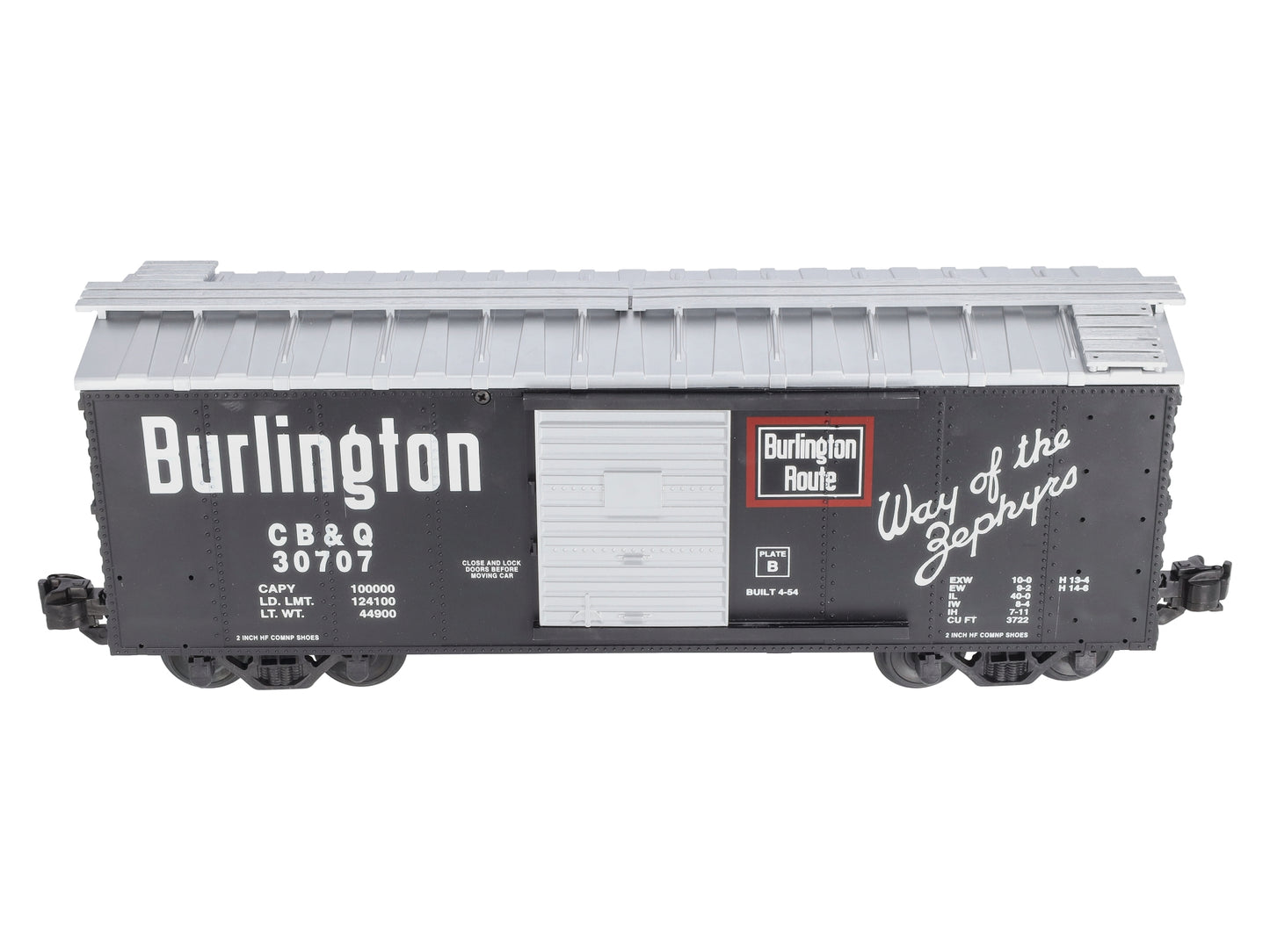 USA Trains R19043B G Burlington Simulated Steel Box Car (Black/Silver) #30707 EX/Box