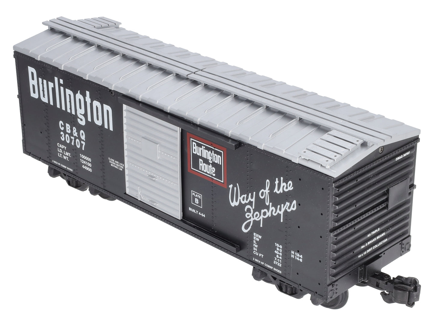 USA Trains R19043B G Burlington Simulated Steel Box Car (Black/Silver) #30707 EX/Box