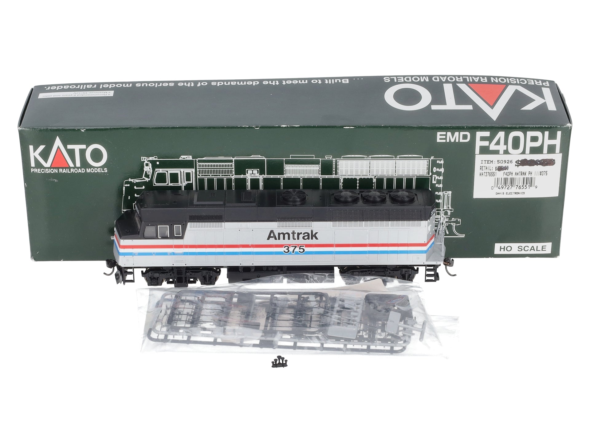 Kato 37-6551 HO Amtrak EMD F-40PH Diesel Locomotive #375 – Trainz
