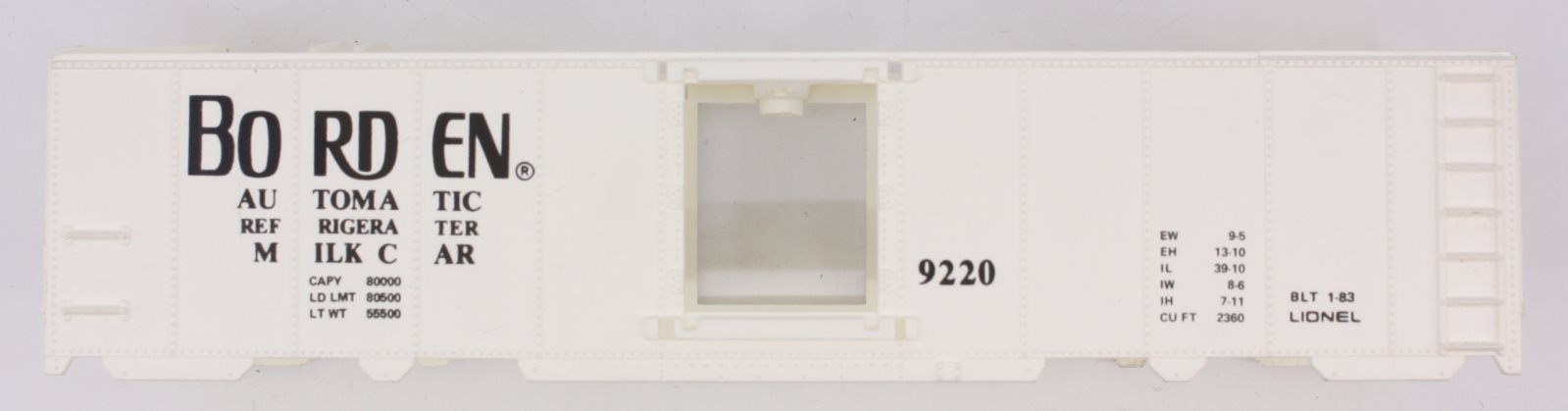 Lionel 9220-7 Automatic Borden Milk Car Shell without Flower Decal