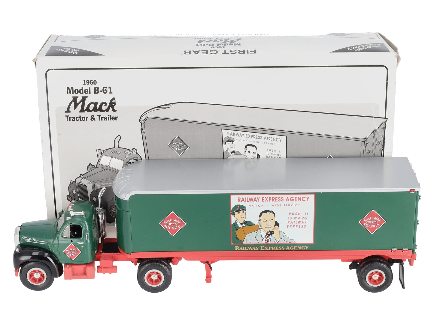 Railway Express 19-1654 1:34 Scale 1960 Model B-61 Mack Tractor Trailer EX/Box