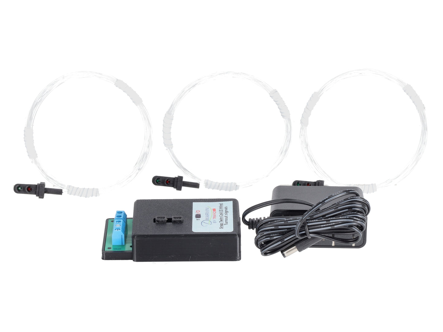 Dwarvin DVTSTC3-3 O 3R Turnout Twin Coil 3-Wire 3 Signals Kit w/ Pwr - Black