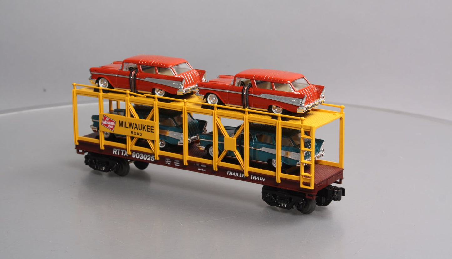 MTH 30-76096 O Milwaukee Rd Auto Carrier w/Nomads LN/Box