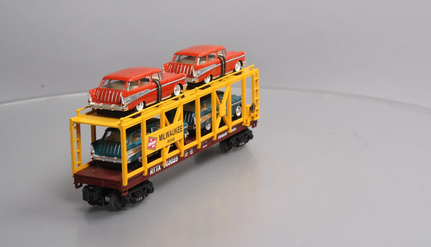 MTH 30-76096 O Milwaukee Rd Auto Carrier w/Nomads LN/Box