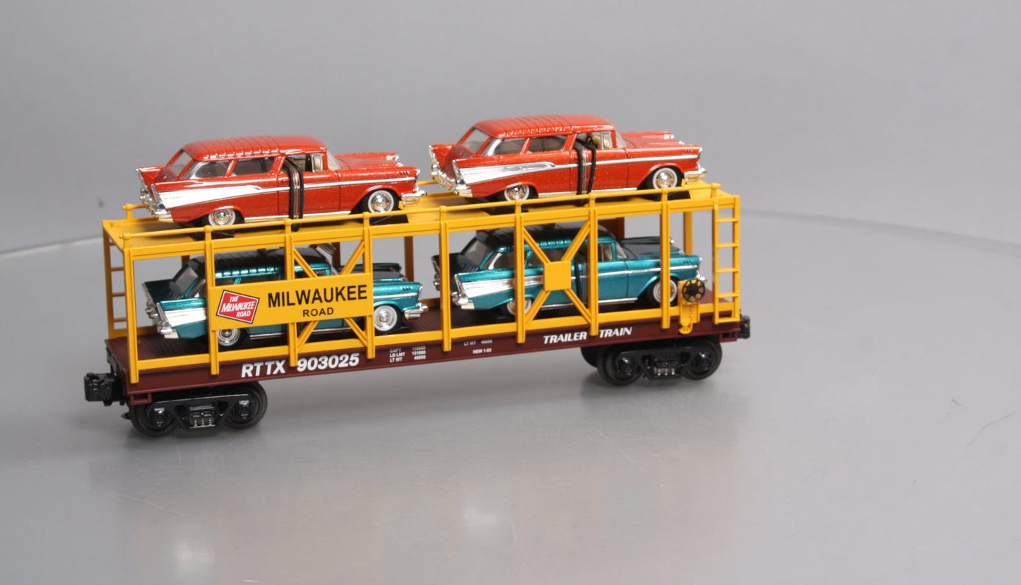 MTH 30-76096 O Milwaukee Rd Auto Carrier w/Nomads LN/Box