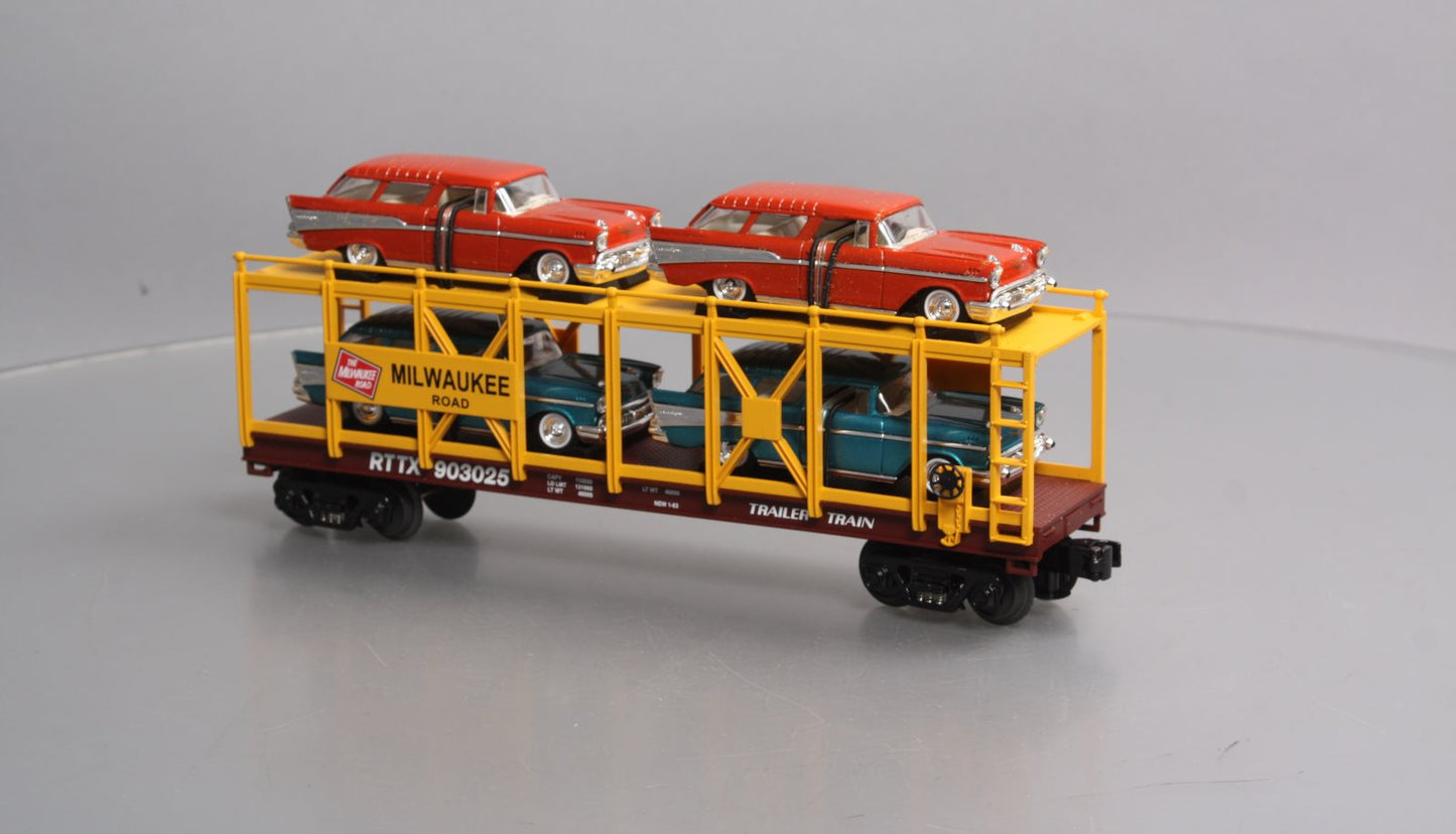 MTH 30-76096 O Milwaukee Rd Auto Carrier w/Nomads LN/Box