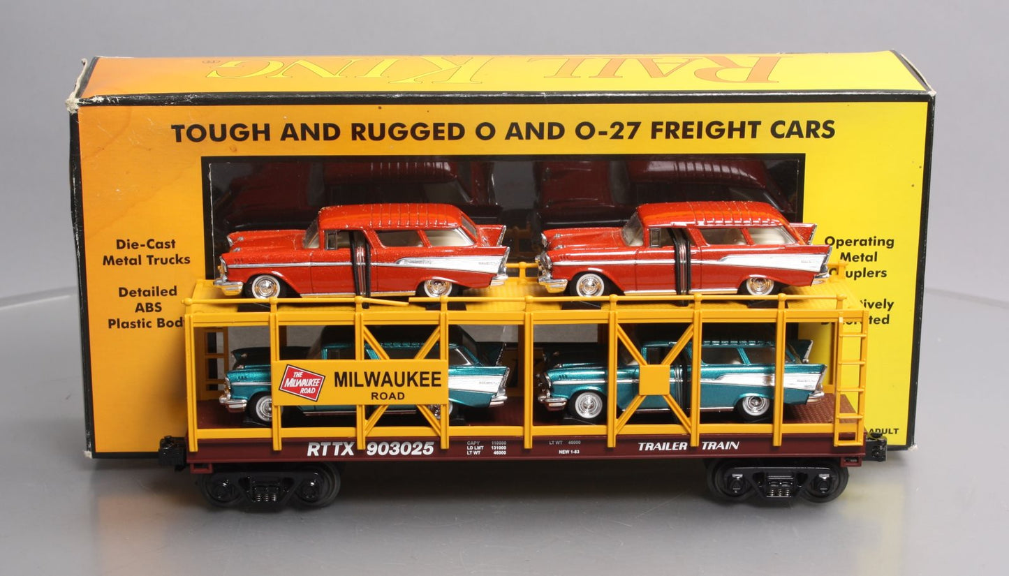 MTH 30-76096 O Milwaukee Rd Auto Carrier w/Nomads LN/Box