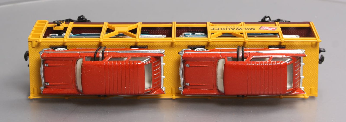 MTH 30-76096 O Milwaukee Rd Auto Carrier w/Nomads LN/Box