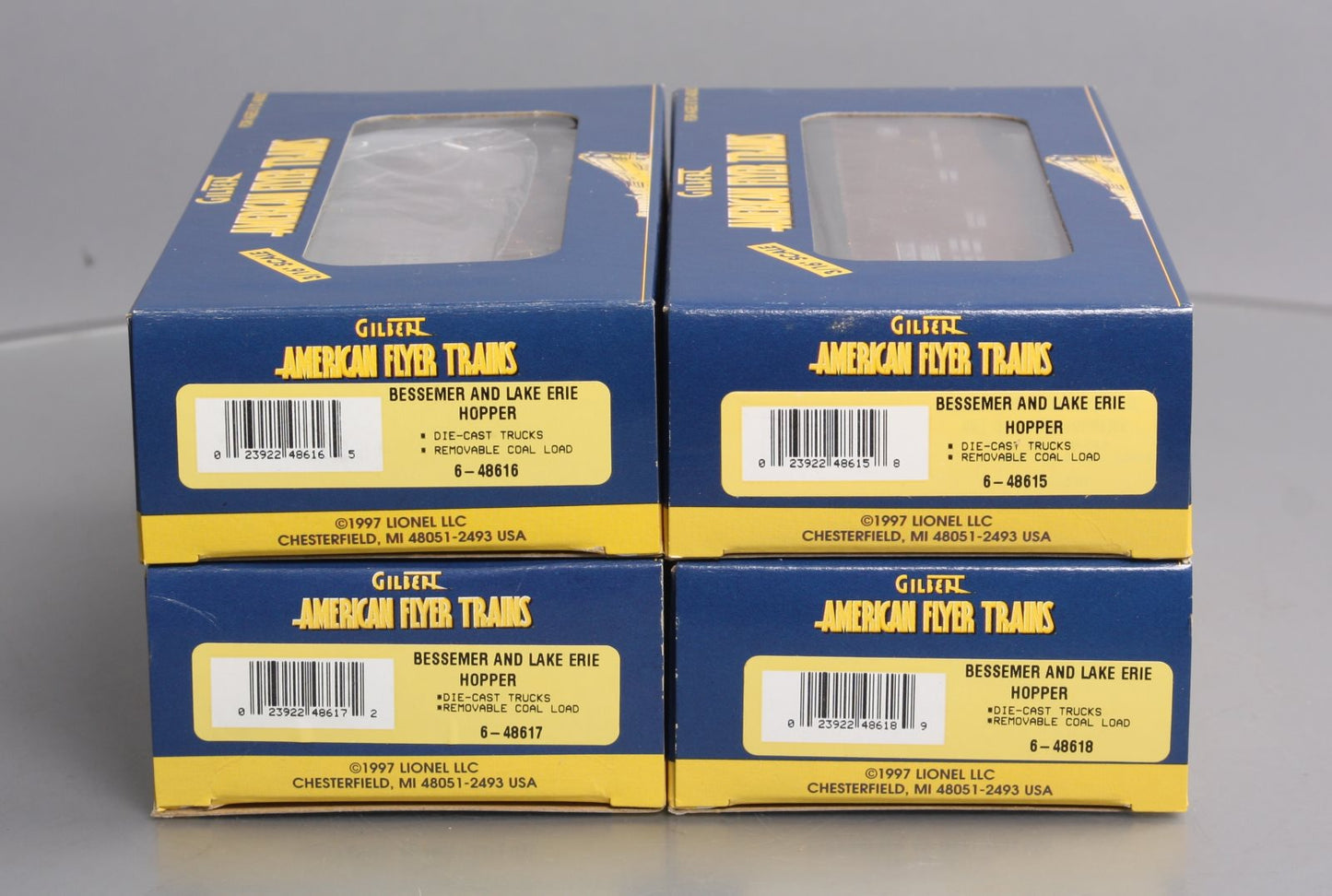 American Flyer 6-48613 S Bessemer & Lake Erie 3-Bay Hopper Set (Set of 4) NIB