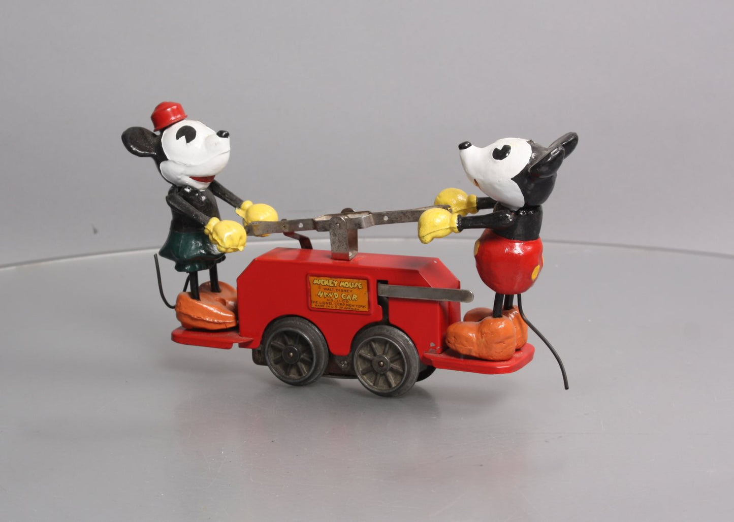 Lionel 1100 Vintage O Disney‘s Mickey Mouse Windup Handcar (Red) VG