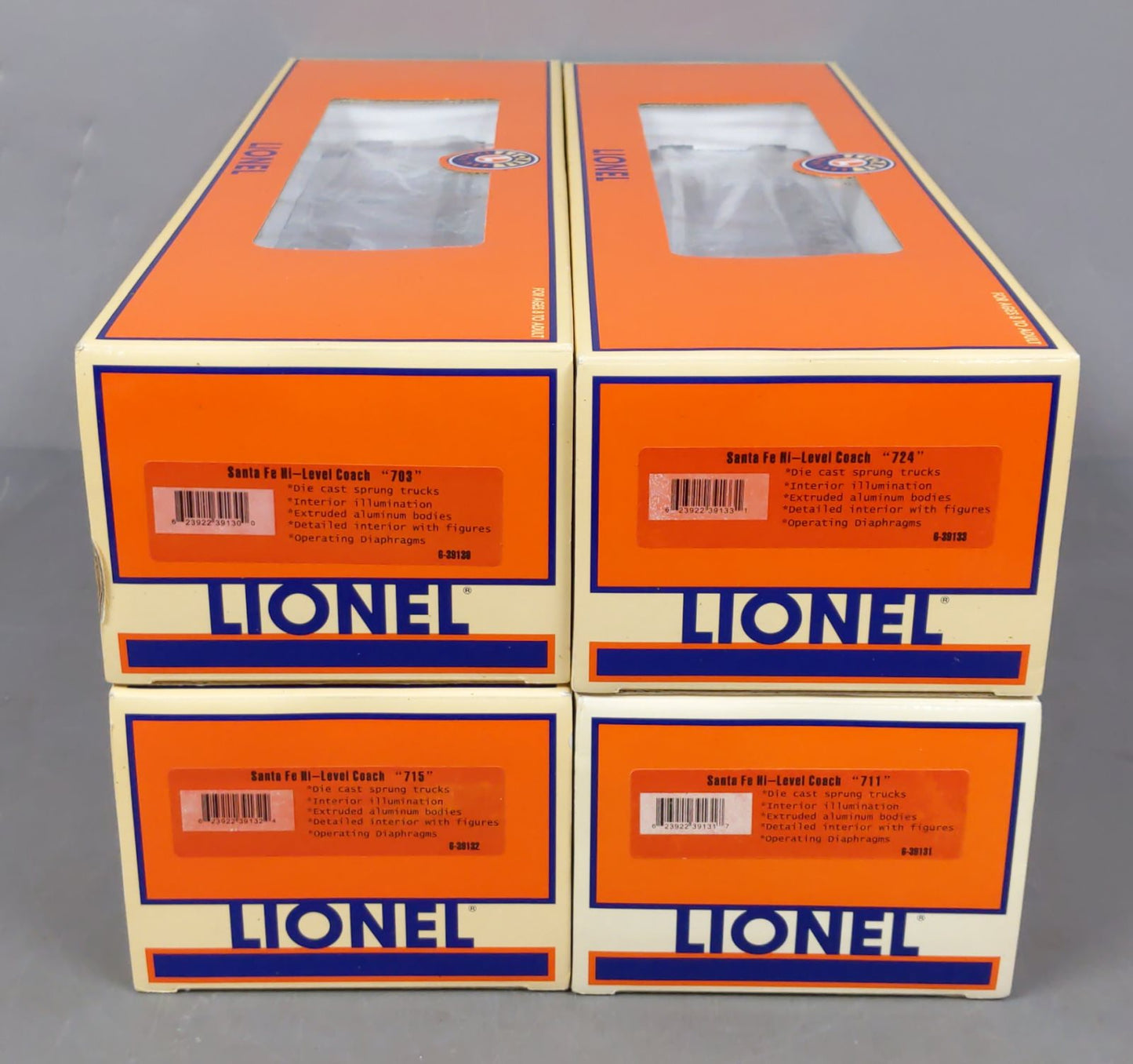 Lionel 6-39129 Santa Fe Hi-Level Aluminum Car Set LN/Box