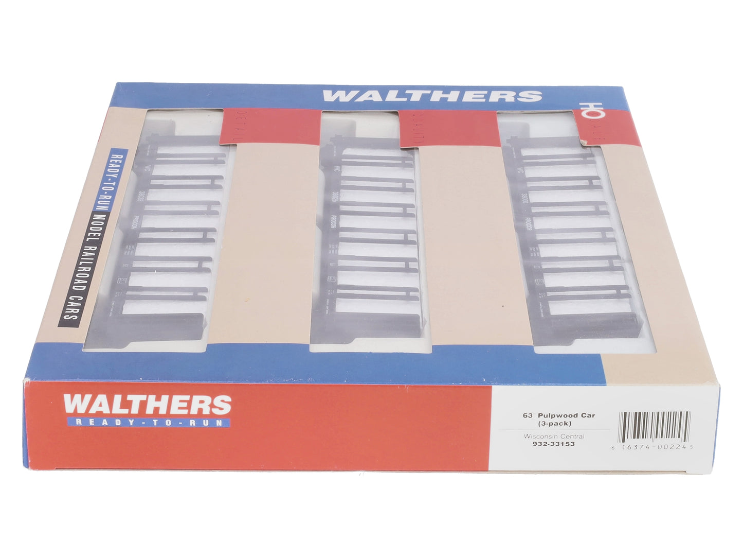 Walthers 932-33153 HO Scale Wisconsin Central 63' Pulpwood Freight Cars (3)