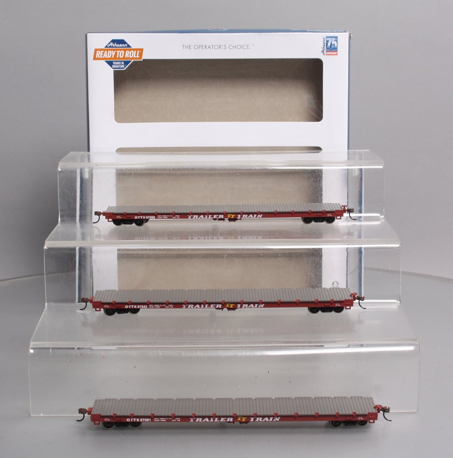 Athearn 97071 HO OTTX/Brown Logo 60' Flat Car Ready-To-Run (Set of 3)