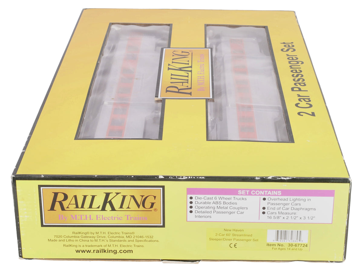 MTH 30-67724 O New Haven RailKing 60' Streamlined Sleeper/Diner (Set of 2) LN/Box