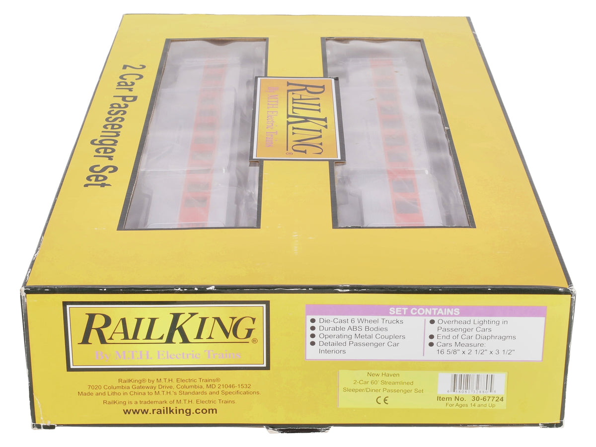 MTH 30-67724 O New Haven RailKing 60' Streamlined Sleeper/Diner (Set of 2) LN/Box
