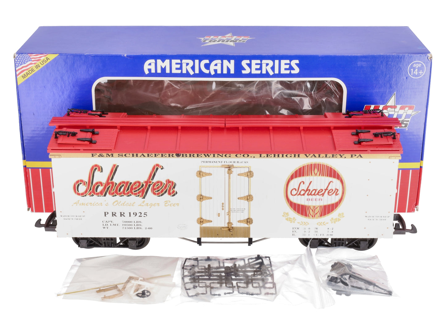 USA Trains R16434 G Schaefer Beer U.S. Refrigerator Cars (White/Red)