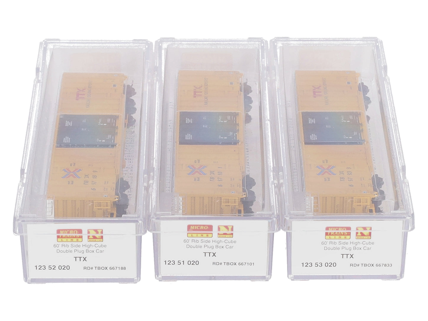 Micro-Trains 99301850 N TTX 60' Rib Side High-Cube Boxcar 3-Pack
