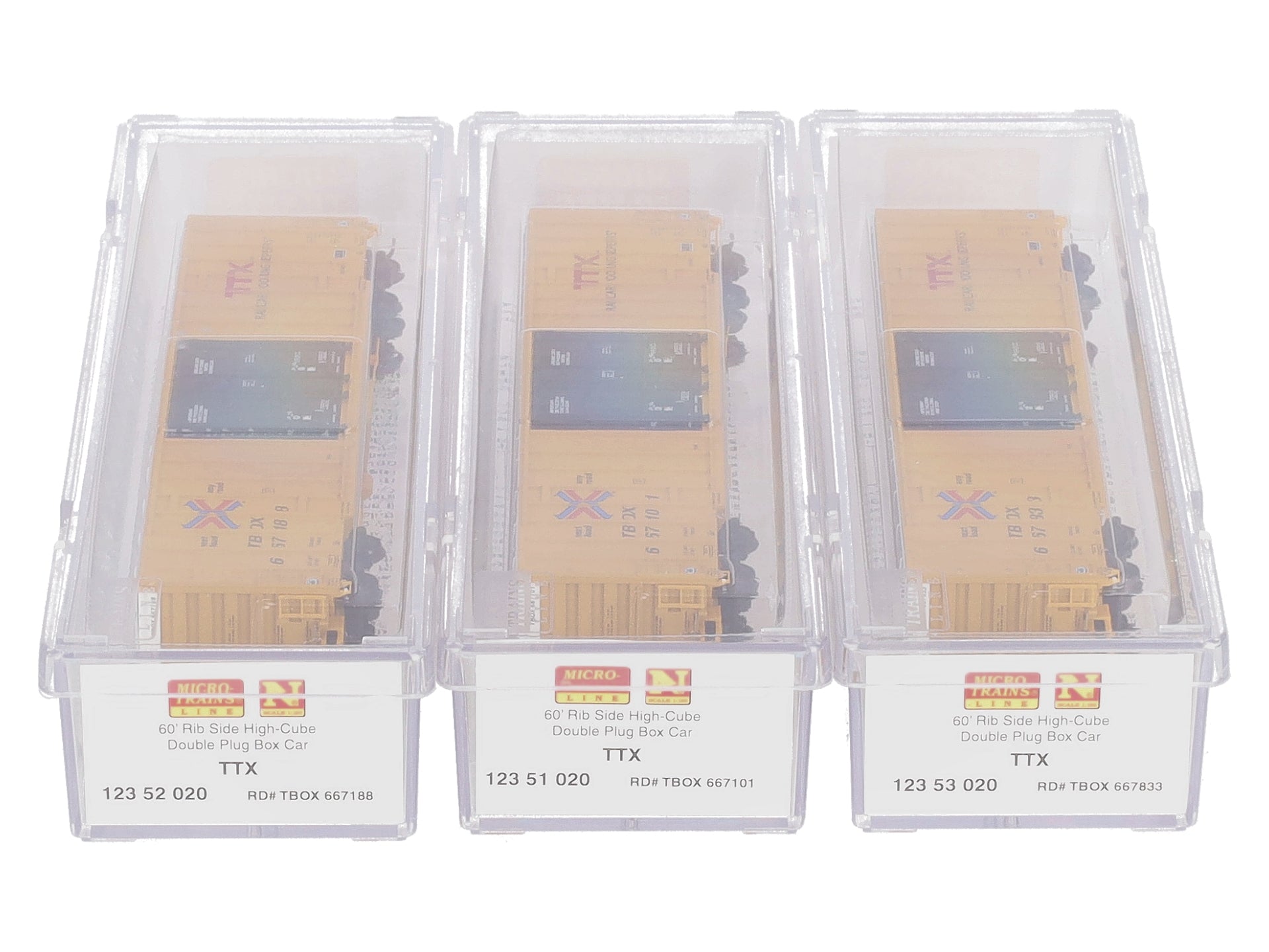 Micro-Trains 99301850 N TTX 60' Rib Side High-Cube Boxcar 3-Pack