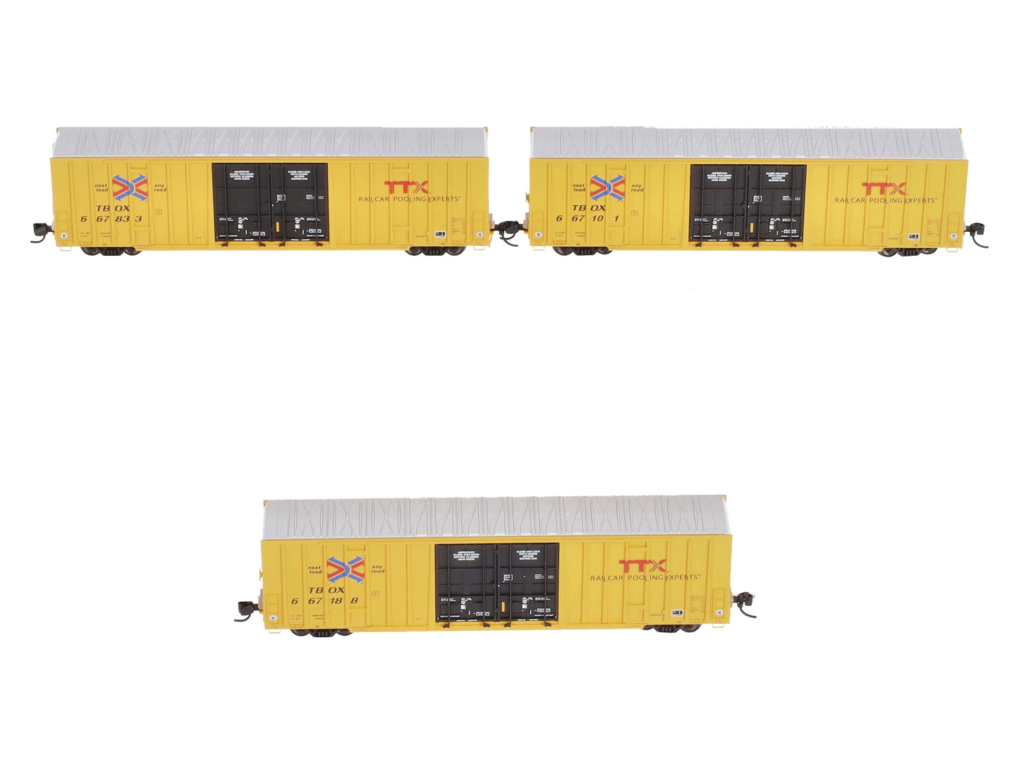 Micro-Trains 99301850 N TTX 60' Rib Side High-Cube Boxcar 3-Pack