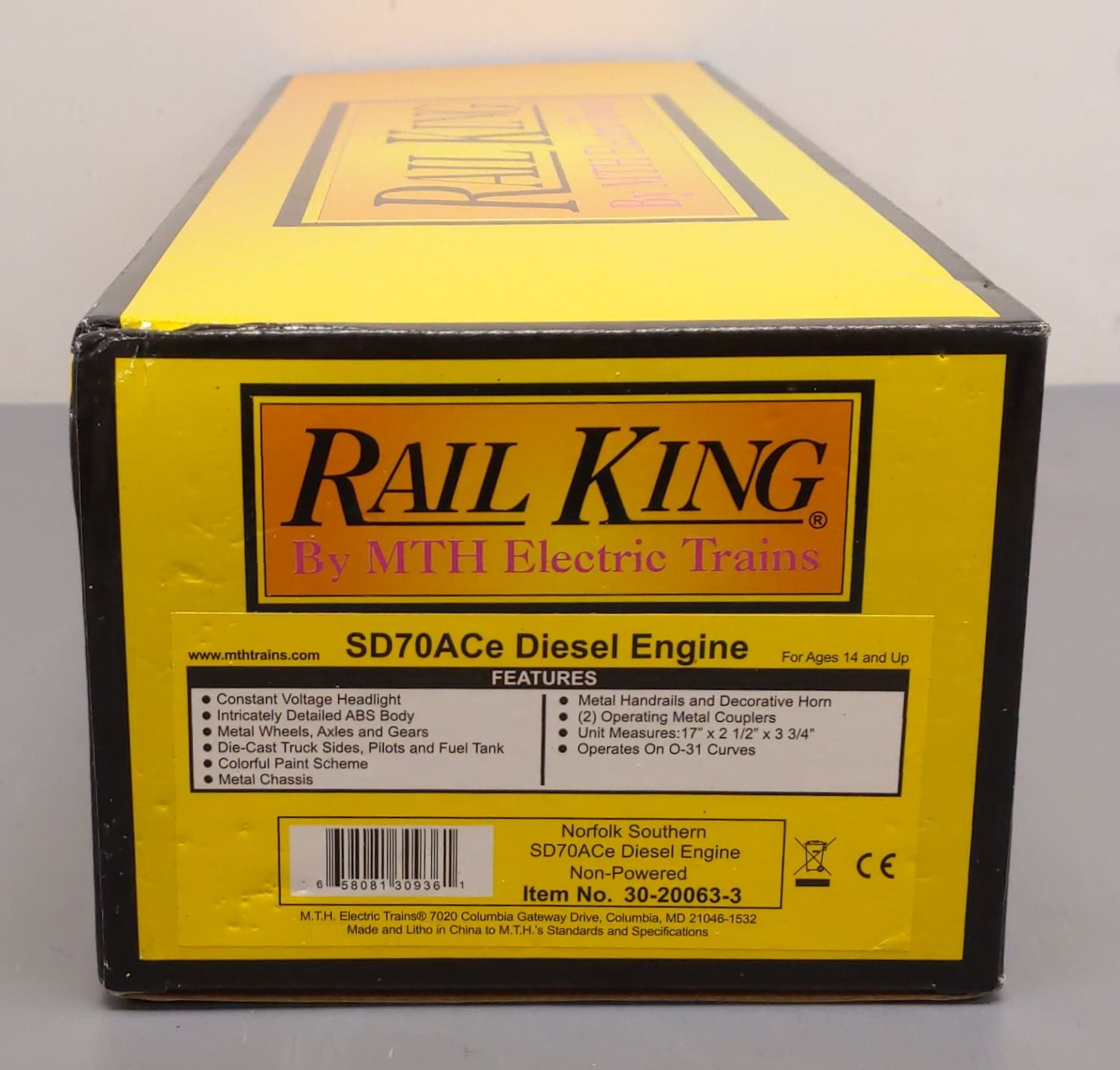 MTH 30-20063-3 O-27 Norfolk Southern SD70ACe Non-Powered Unit