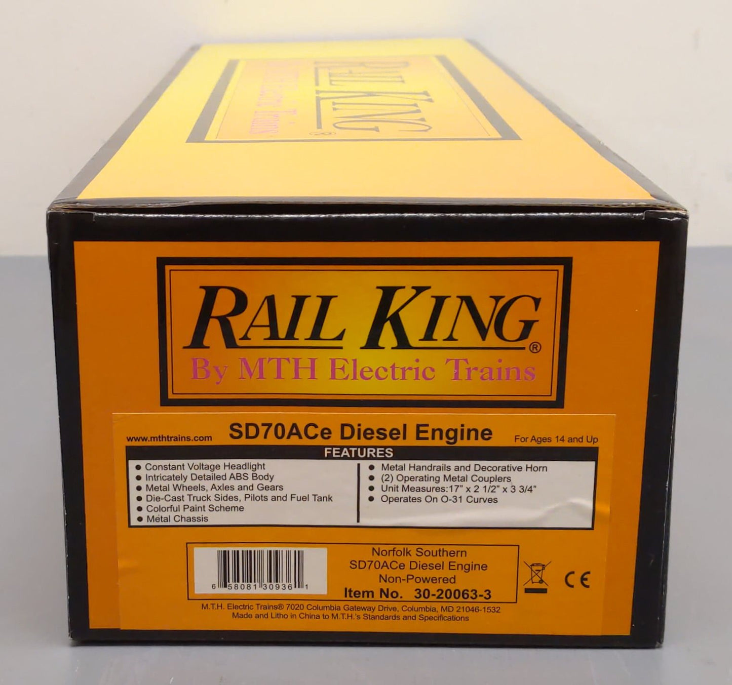 MTH 30-20063-3 O-27 Norfolk Southern SD70ACe Non-Powered Unit