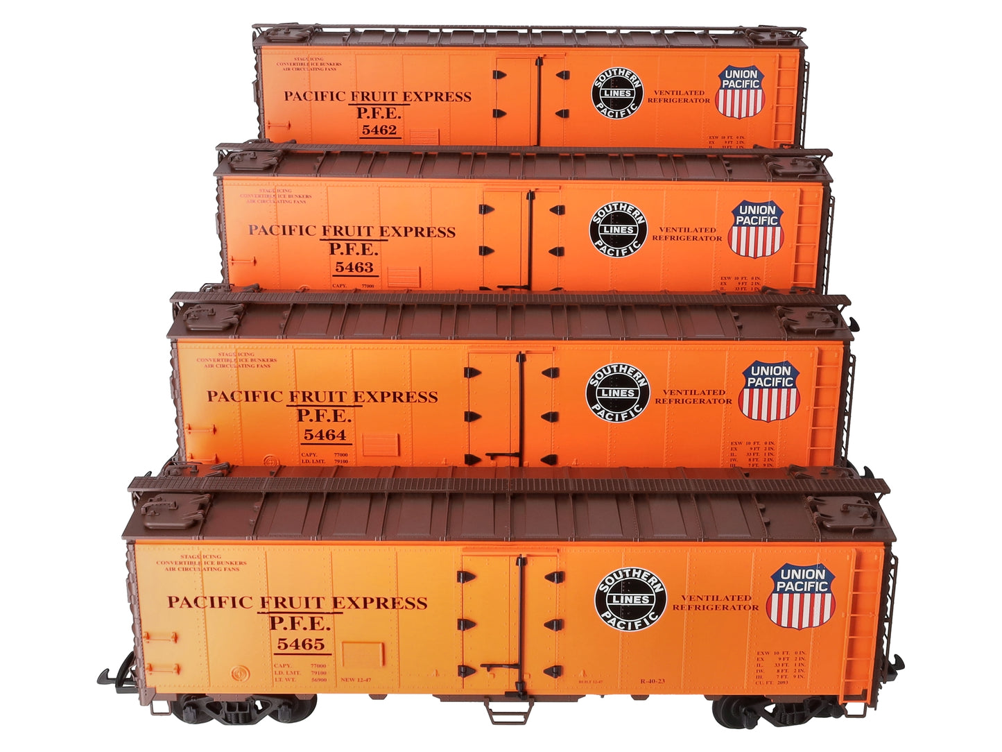 USA Trains R16506B G PFE SP & UP 40 ft. Refrigerator Cars Set #2 (4)
