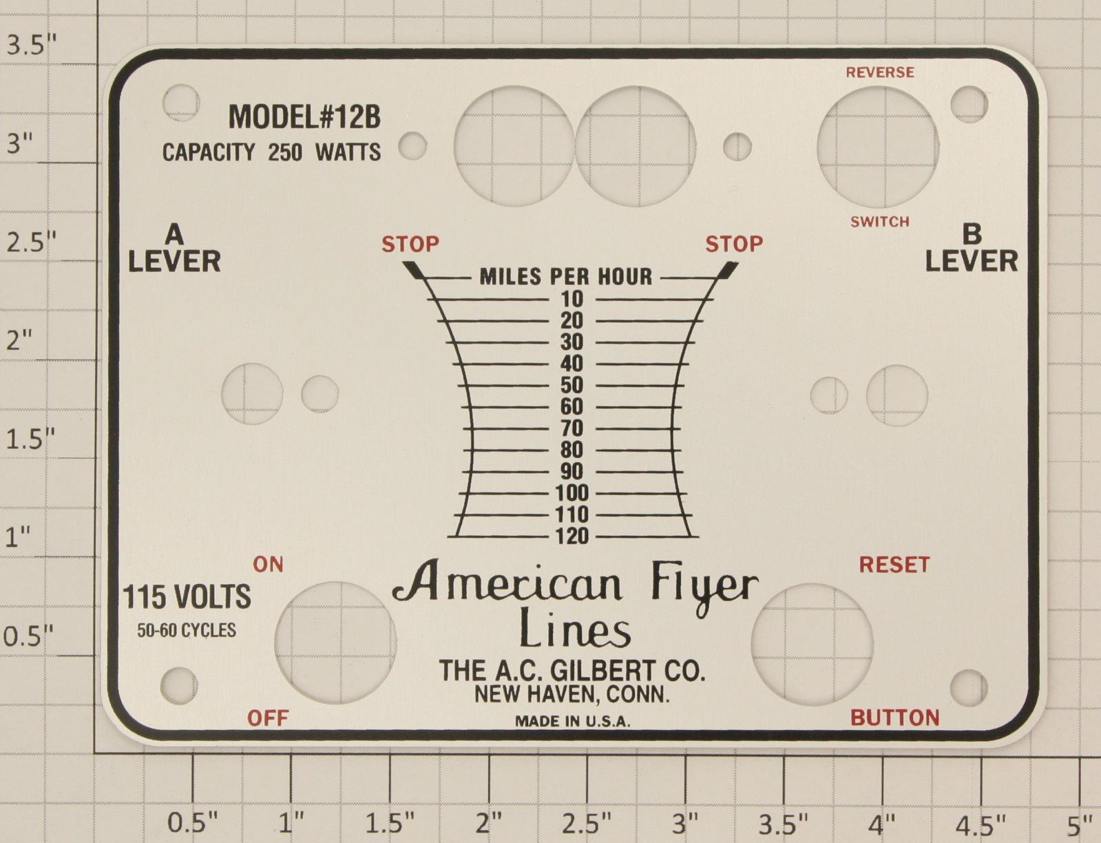 American Flyer PA12B375 S Gauge 250 Watt Transformer Face Plate