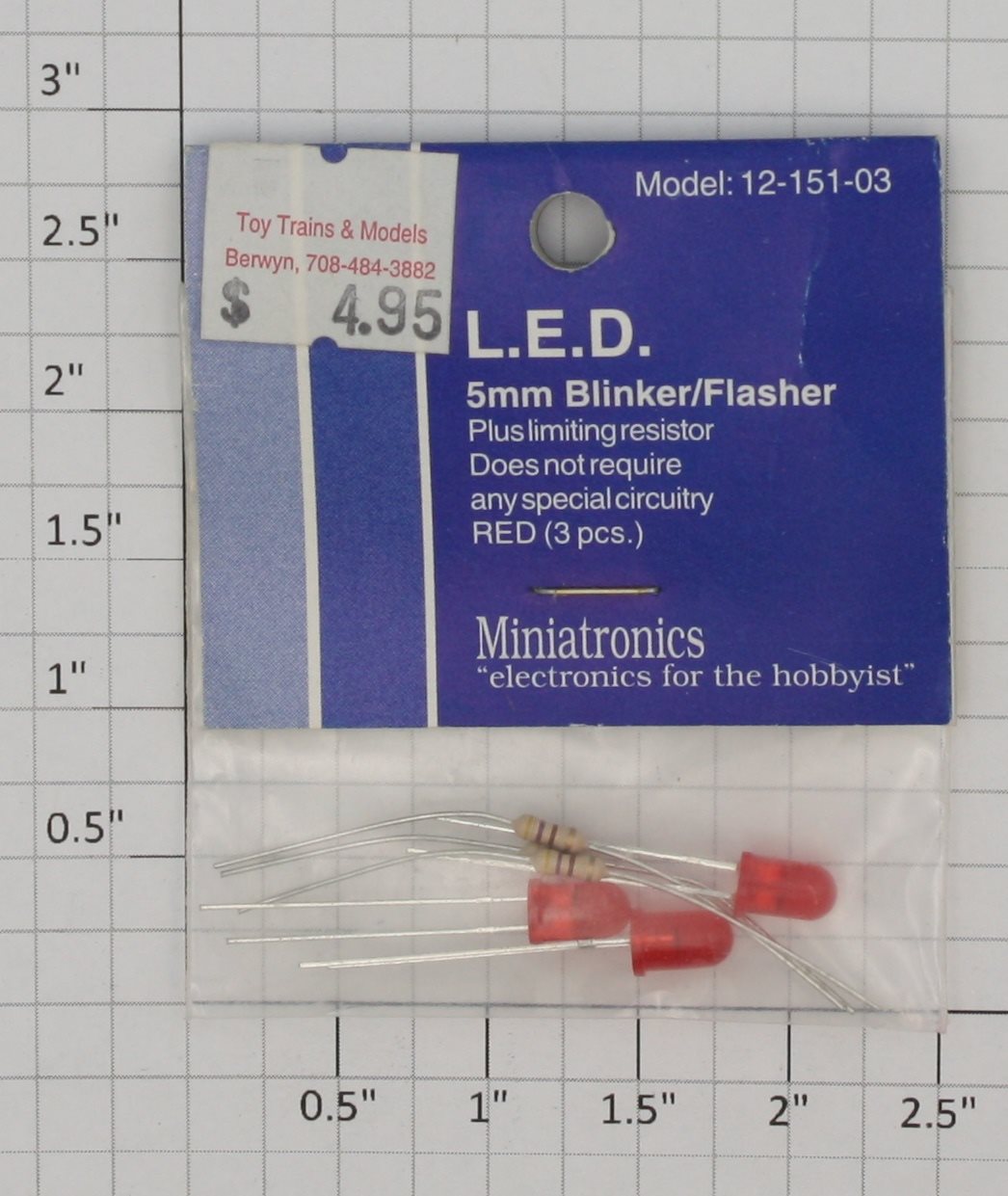Miniatronics 12-151-03 5mm Red Blinker/Flasher LED Light Bulbs (Pack of 3)