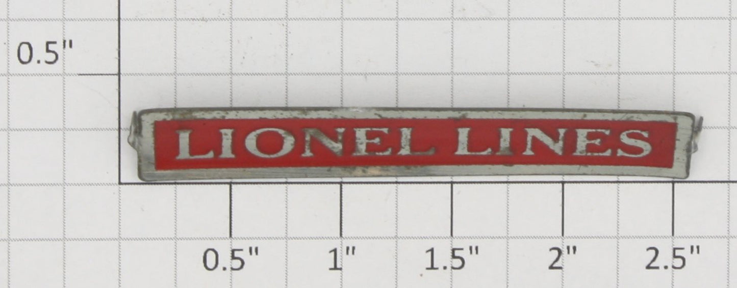 Lionel 392T-1 Red Brass Lionel Lines Nameplate with Mounting Tabs
