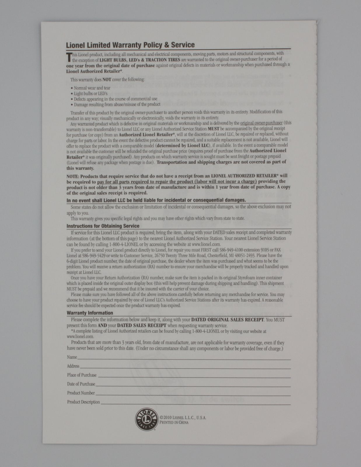 Lionel 771-1296-250 Little Lines Polar Express Instruction Manual