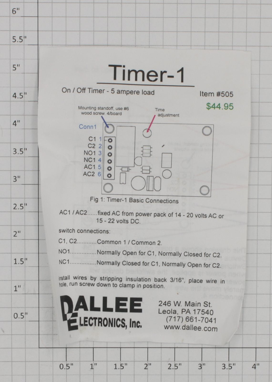 Dallee 505 Timer-1 On/Off Timer-5A Load Printed Circuit PCB