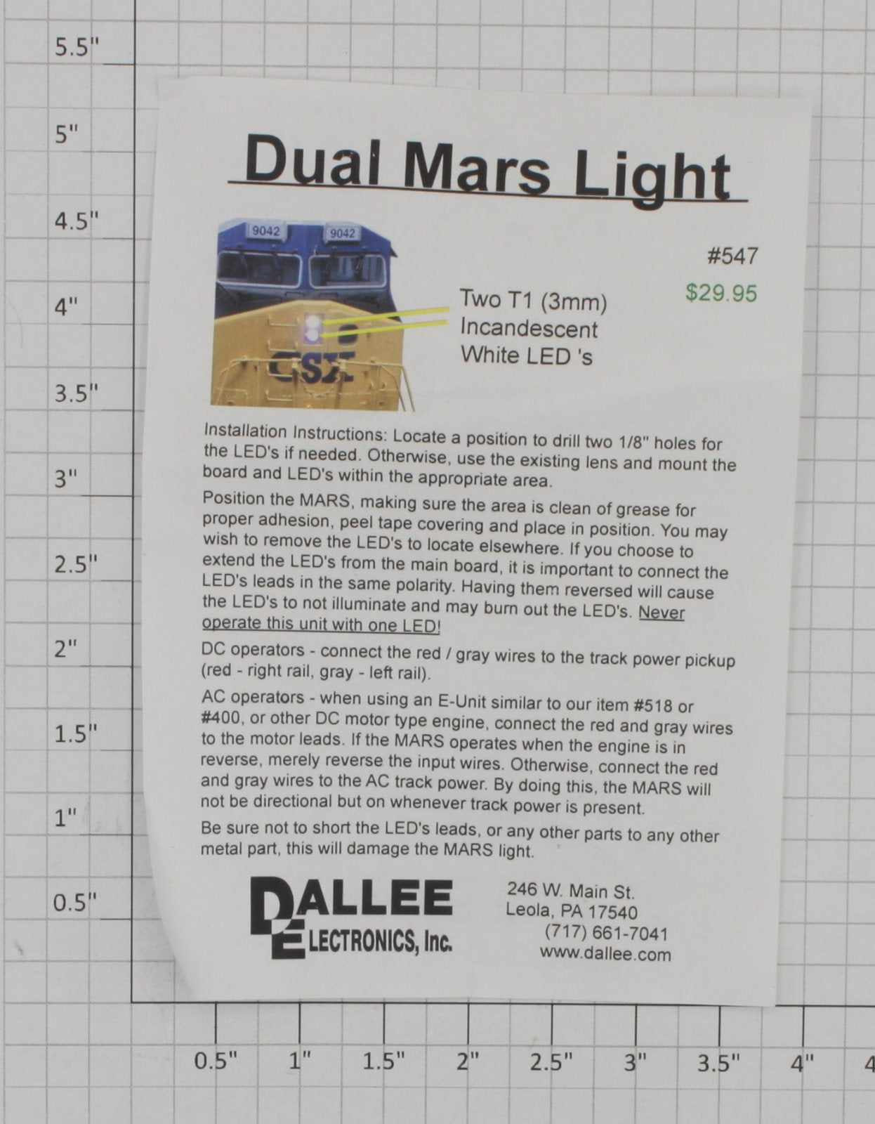 Dallee 547 Dual Mars Light 2 T-1(3mm) Incandescent White LED Printed Circuit PCB
